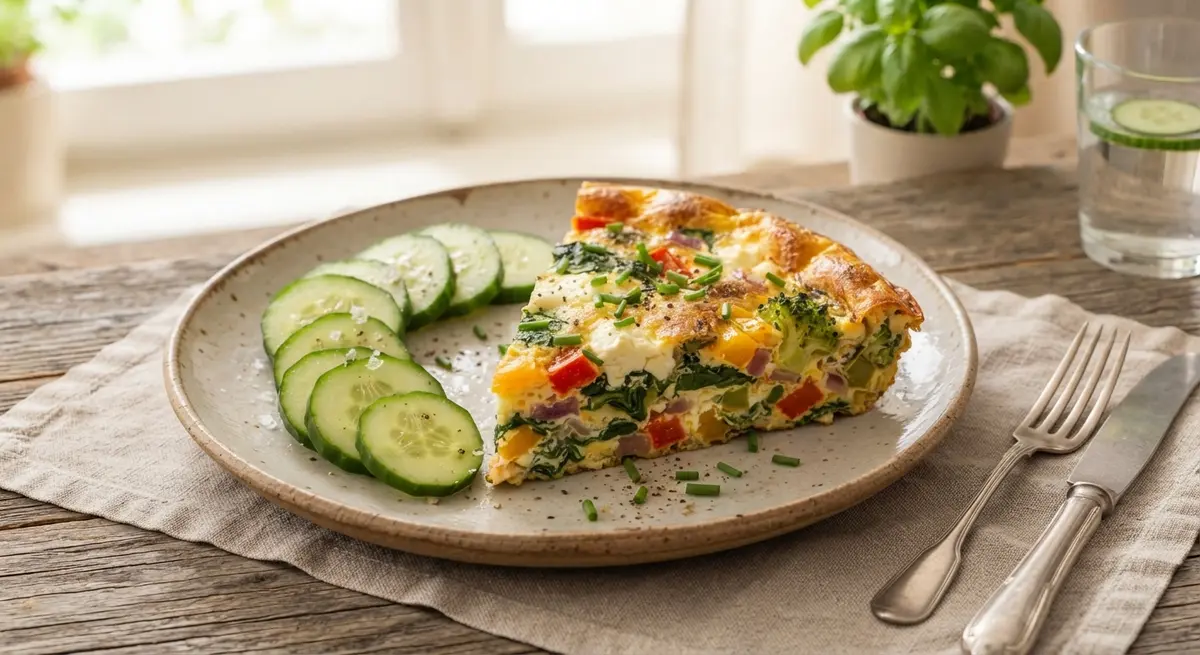 Fluffy Veggie Frittata Slices with Crisp Cucumber Coins